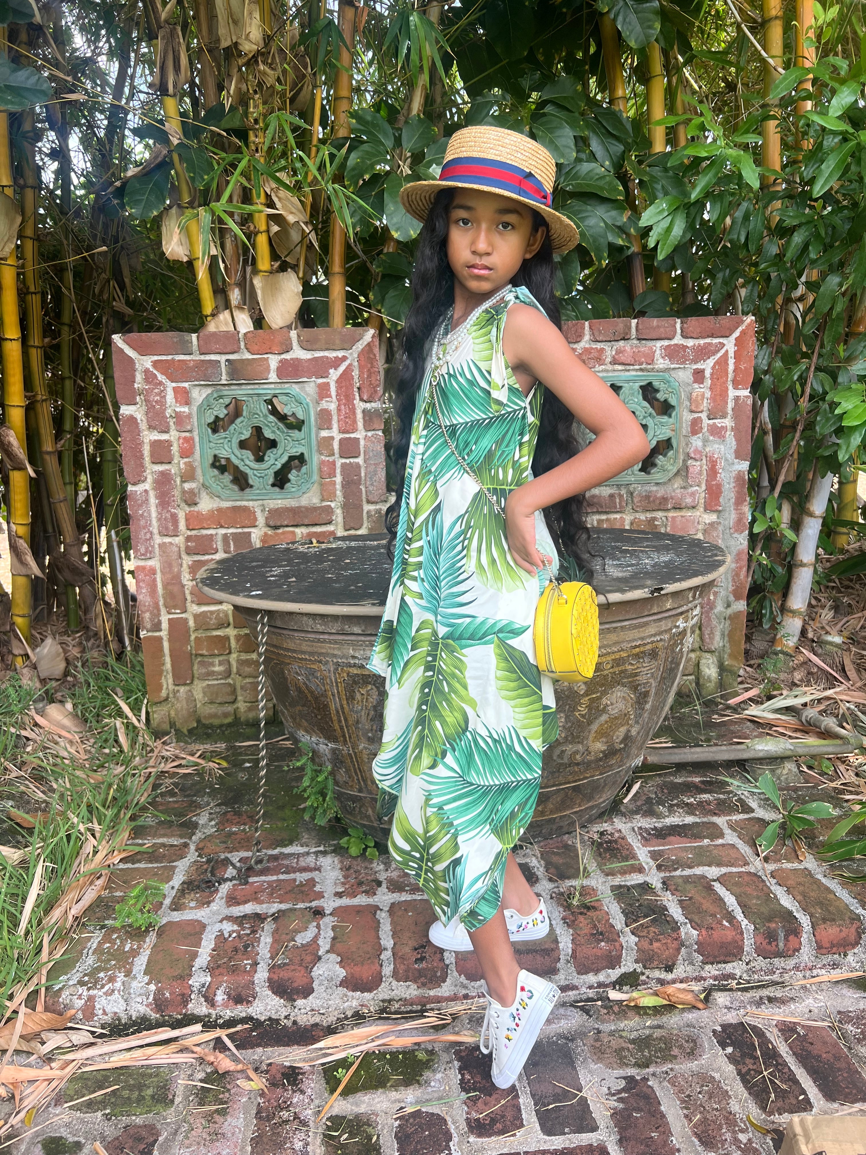 Coradorables GIRLS Monstera 21 Ivory Handkerchief Dress