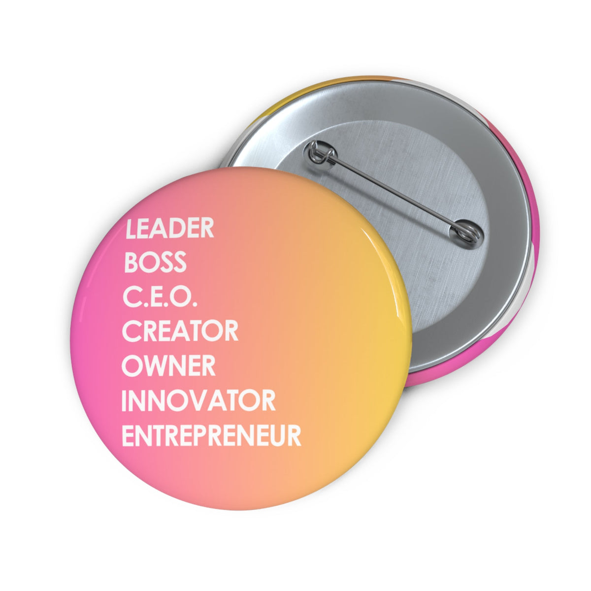 LBC Words Pin Button, Pink and Yellow