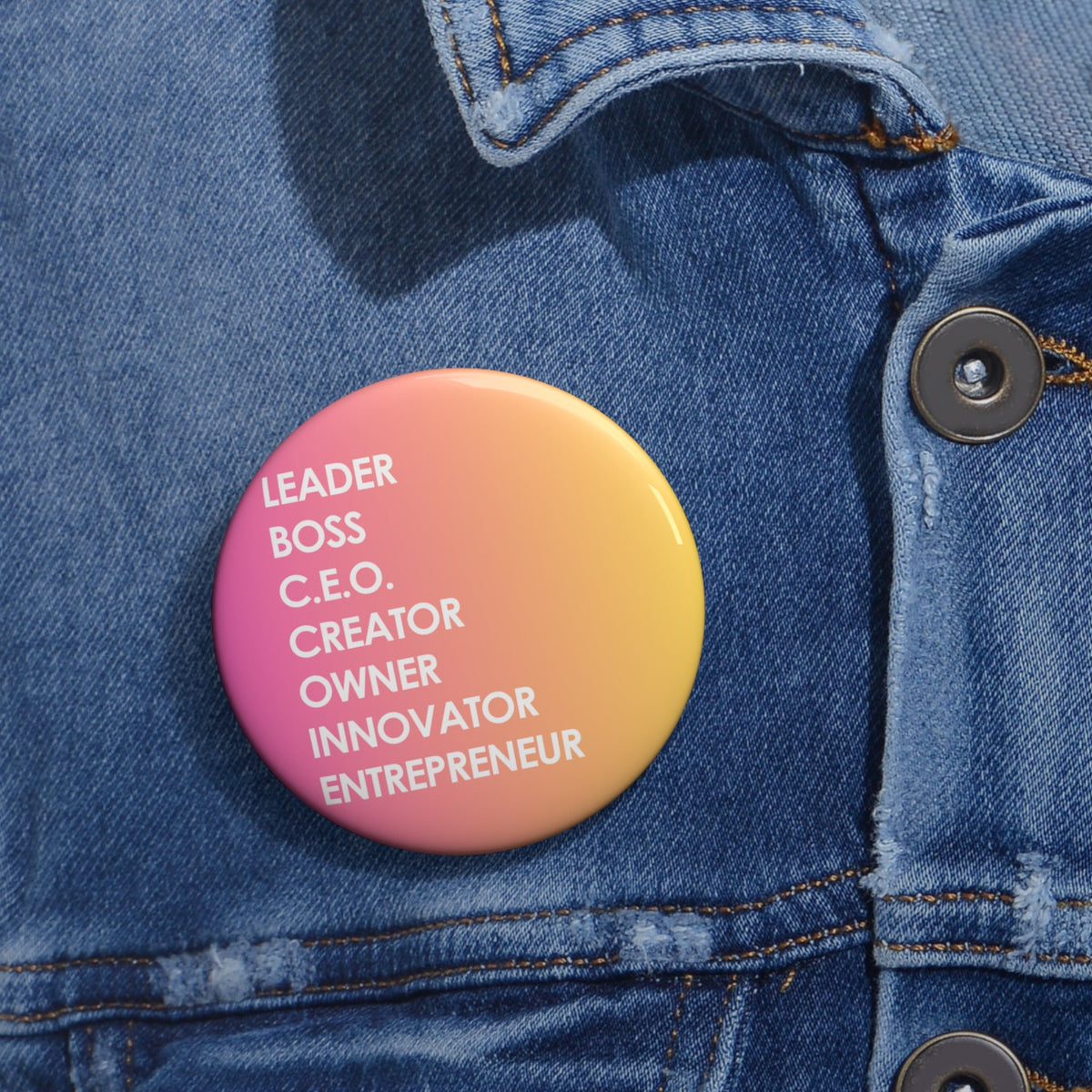 LBC Words Pin Button, Pink and Yellow