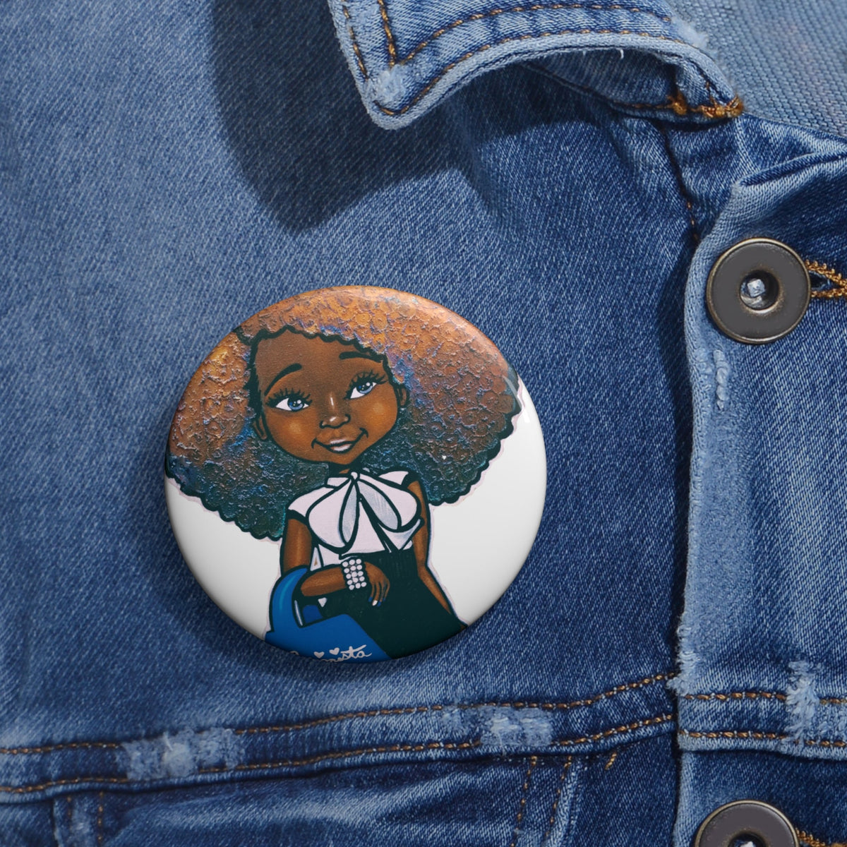 Fashionista Blue and White Pin Button