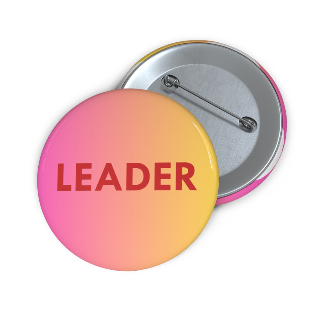 LEADER Word Pin Button, Pink and Yellow