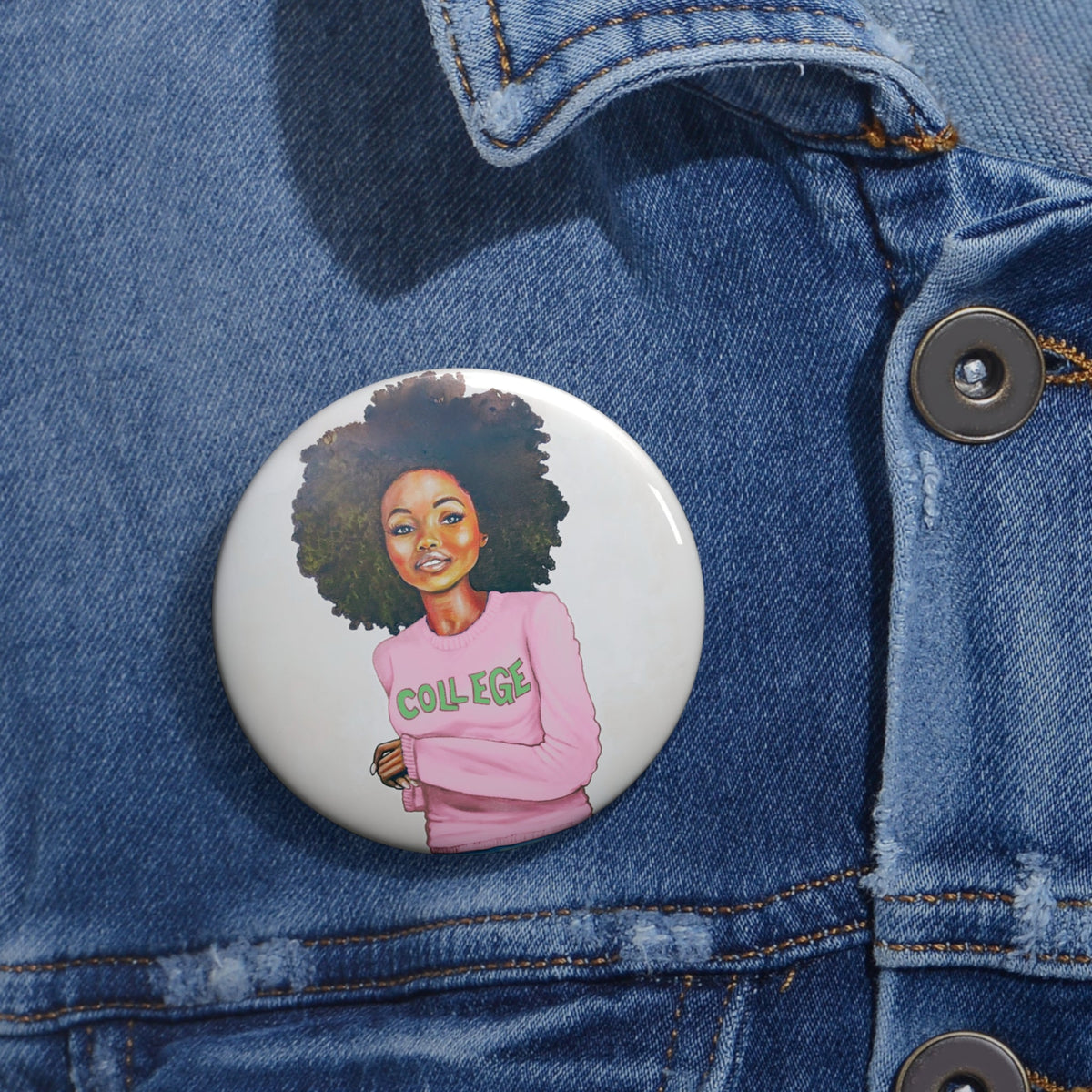 College Pink and Green Pin Button