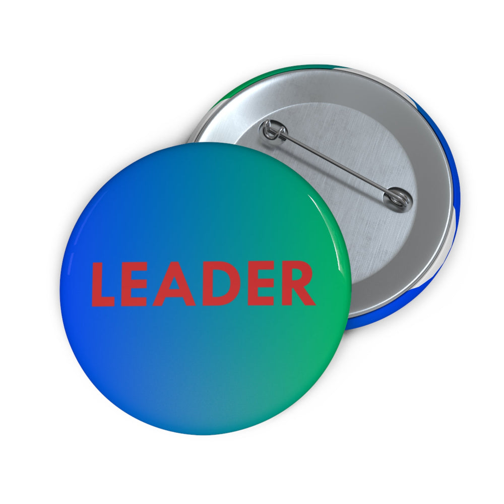LEADER Word Pin Button, Blue and Green