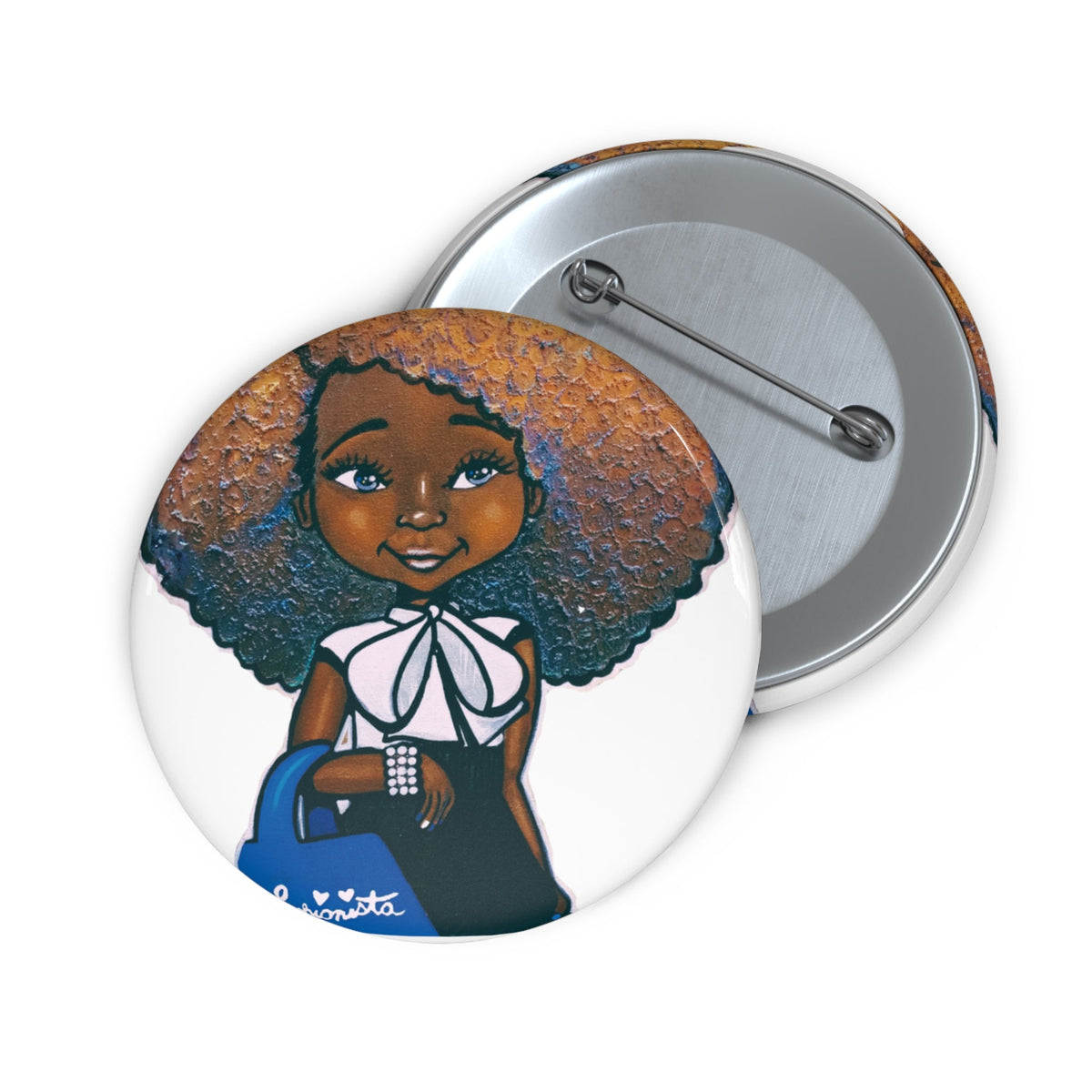 Fashionista Blue and White Pin Button