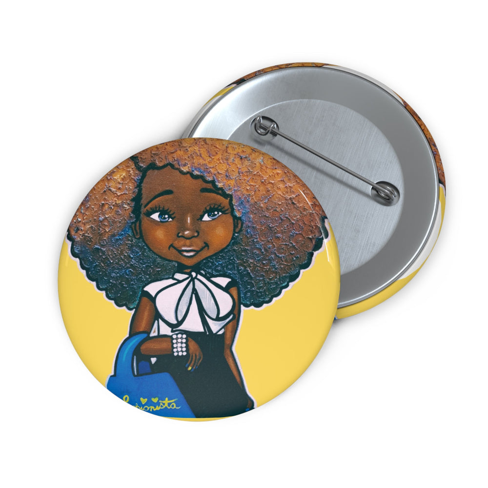 Fashionista Blue and Gold Pin Button
