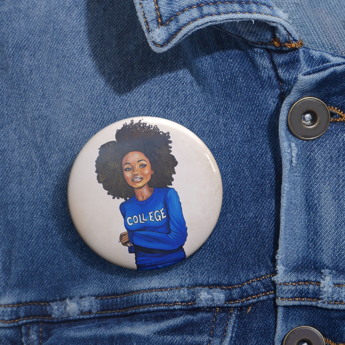 College Blue and White Pin Button