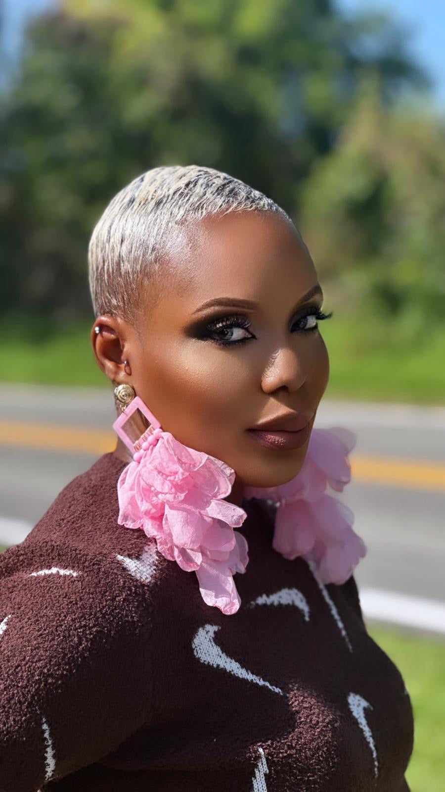 Nonso Square top flower petal earrings