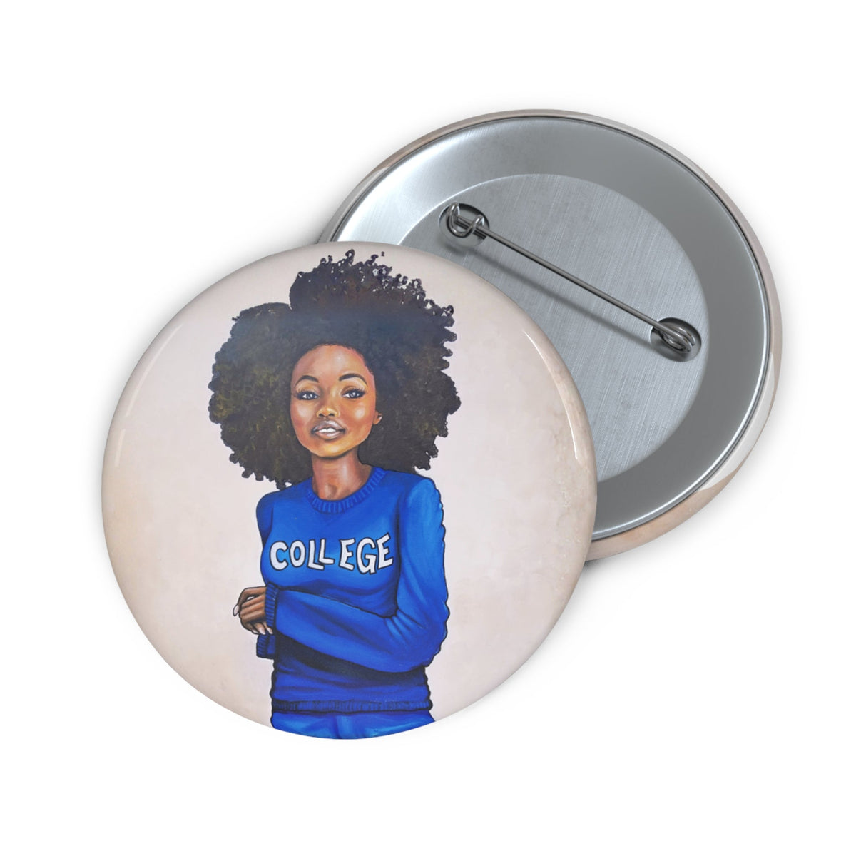 College Blue and White Pin Button