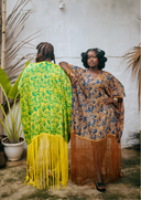 Palm Green Yellow Fringe Kaftan Dress