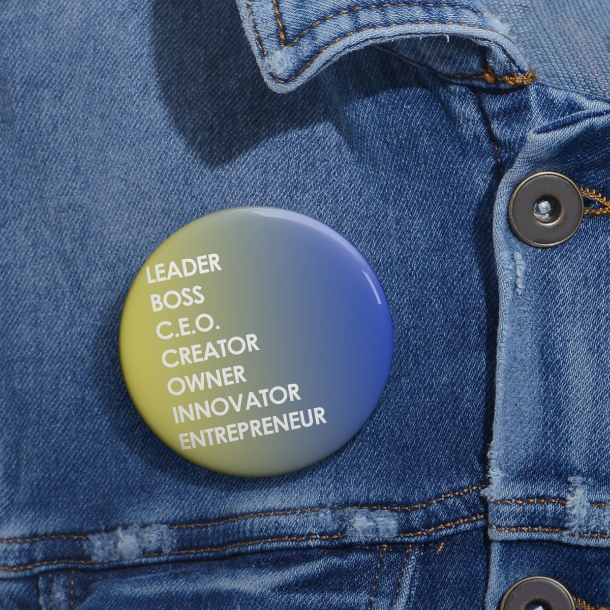 LBC Words Pin Button, Yellow and Blue
