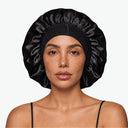 XL Organic Silk Hair Bonnet Onyx Black (Pearl White Interior)