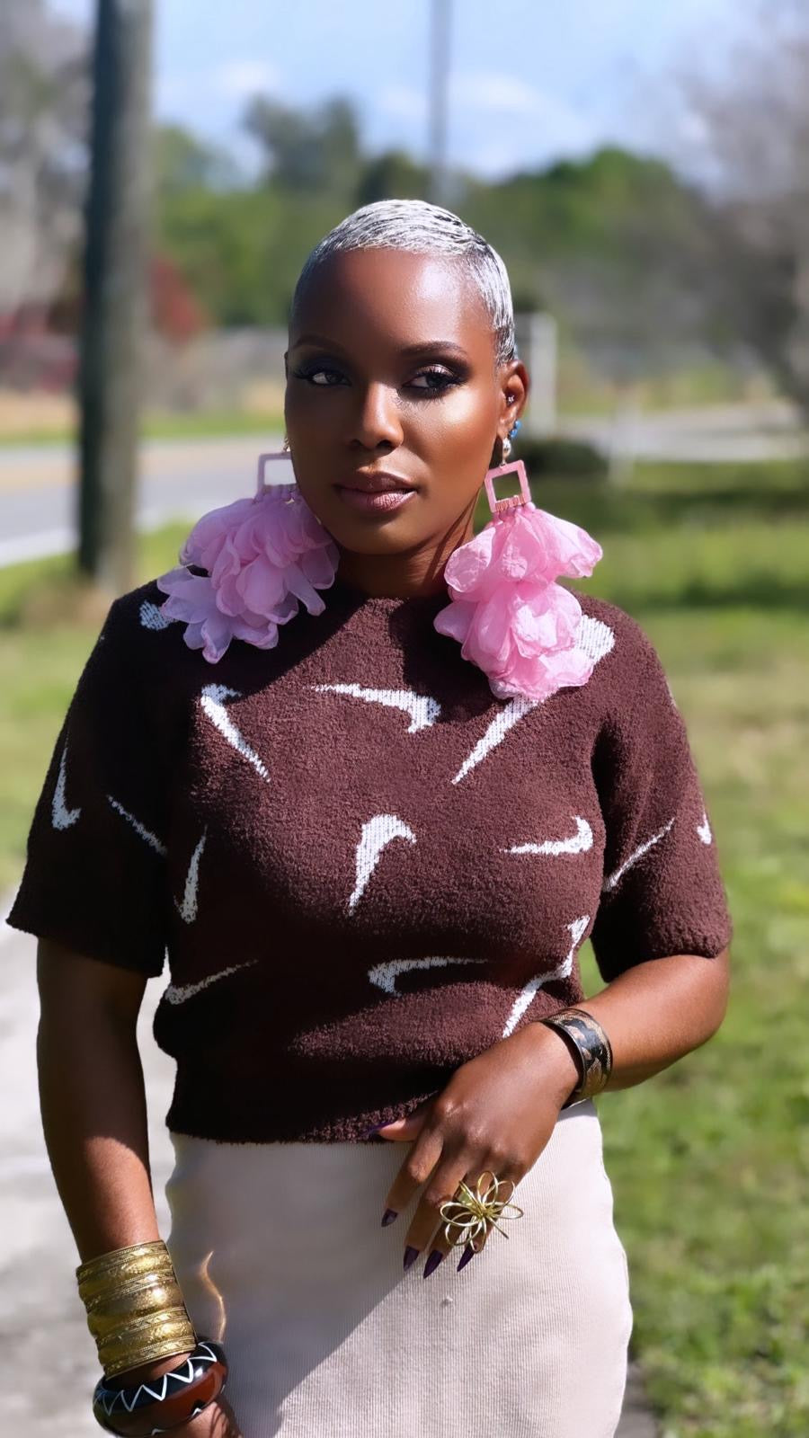 Nonso Square top flower petal earrings