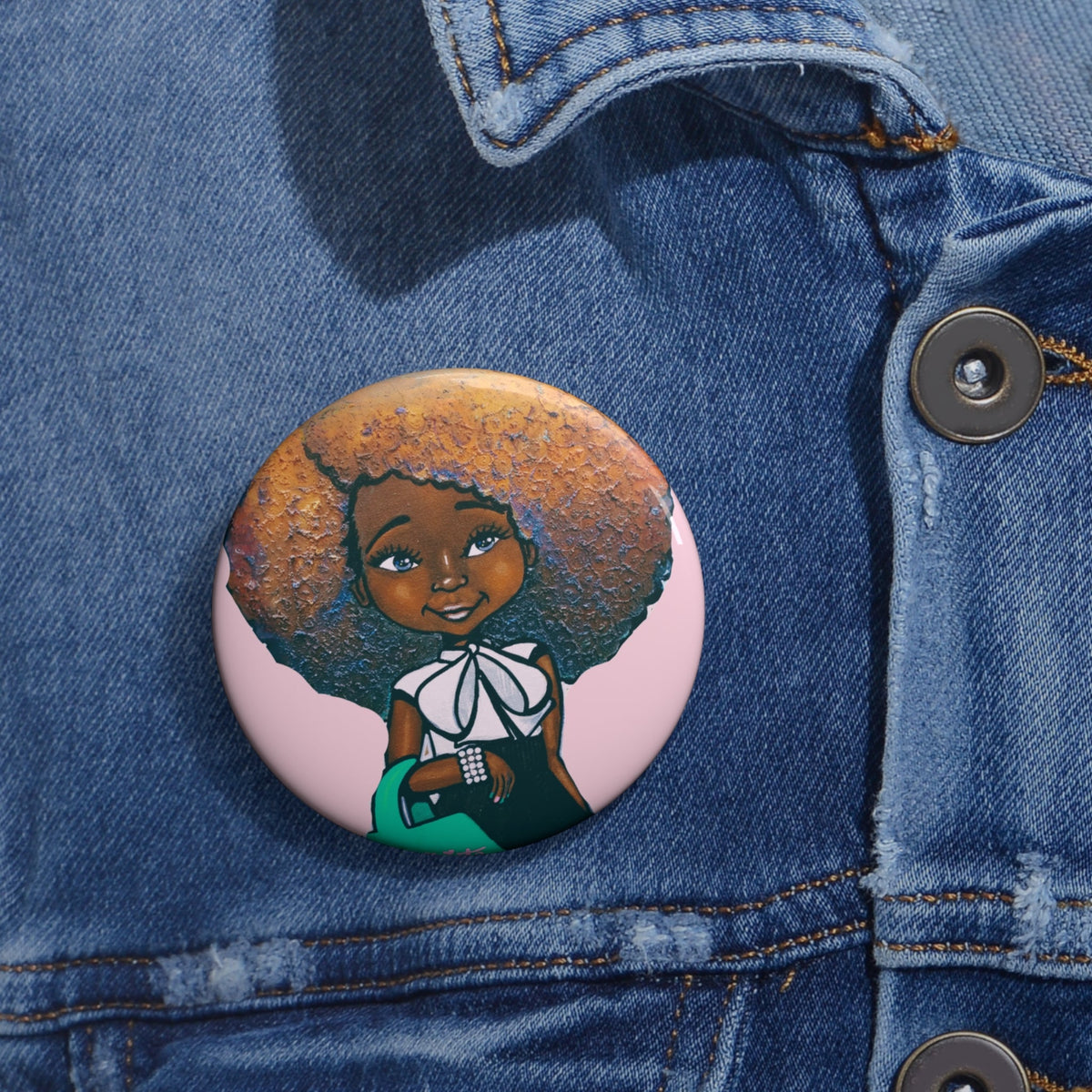 Fashionista Pink and Green Pin Button