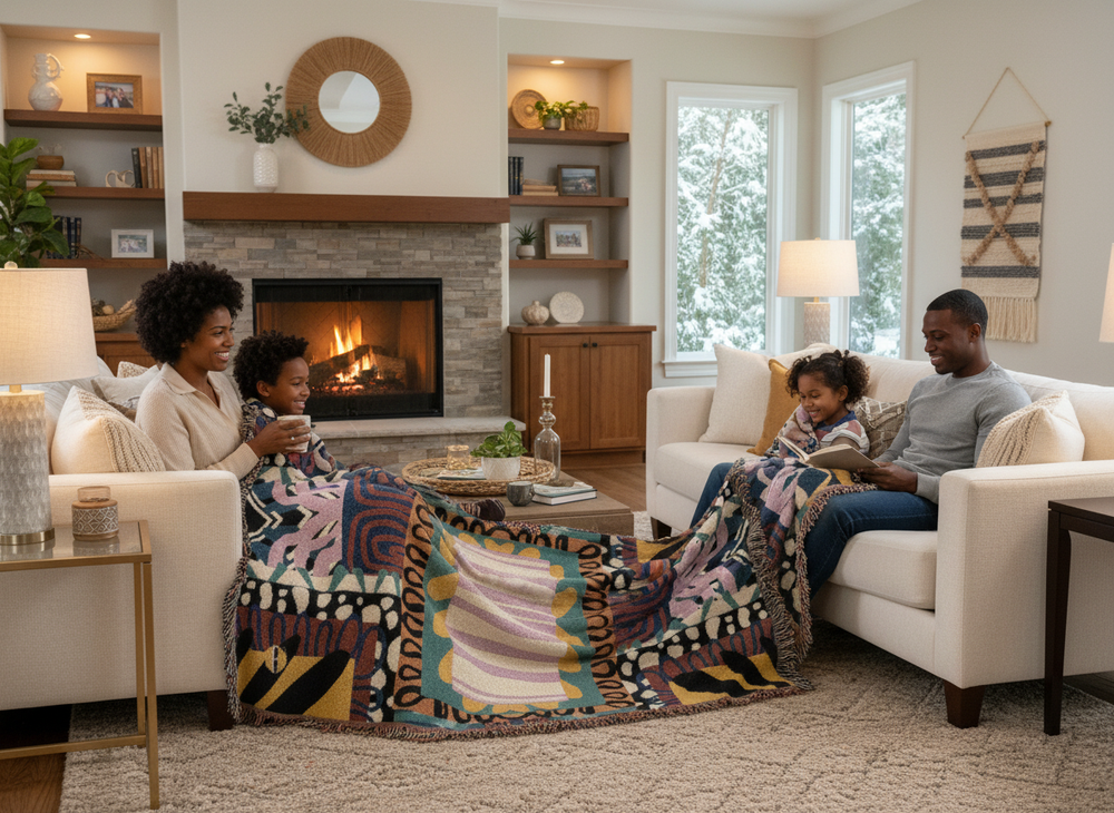 Abeille Creations - Adinkra Design Woven Blanket