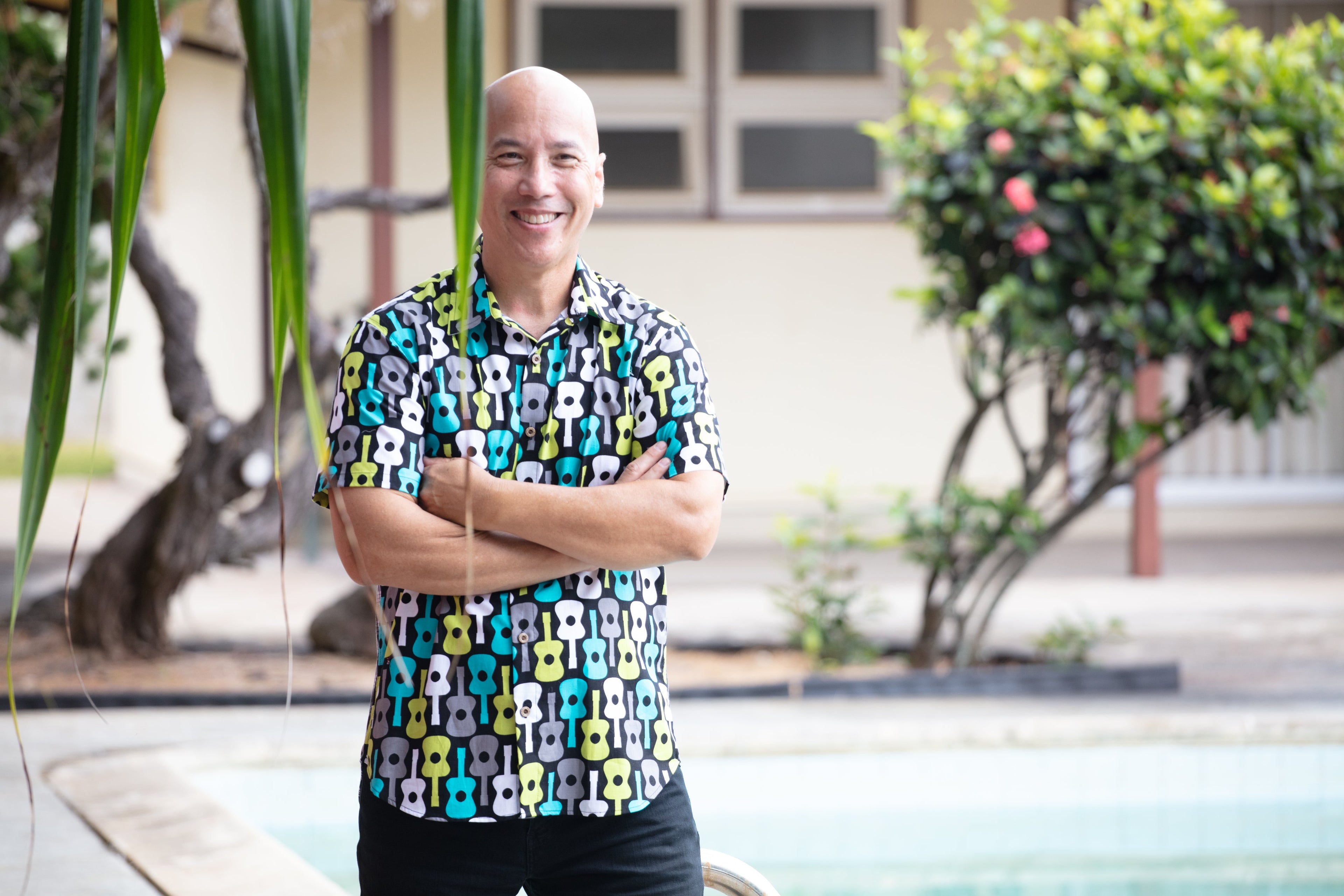 Cora Spearman Hawaii MENS UKULELE/PALAKA S/S "Kalani" Aloha Shirt