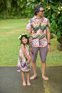 Cora Spearman Hawaii MENS Birds Of Paradise Mauve S/S "Kalani" Aloha Shirt