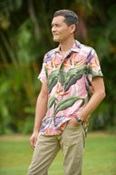 Cora Spearman Hawaii MENS Birds Of Paradise Mauve S/S "Kalani" Aloha Shirt