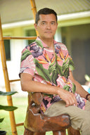 Cora Spearman Hawaii MENS Birds Of Paradise Mauve S/S "Kalani" Aloha Shirt