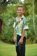 Coradorables BOYS Monstera 21 Ivory S/S "Kalani" Aloha Shirt