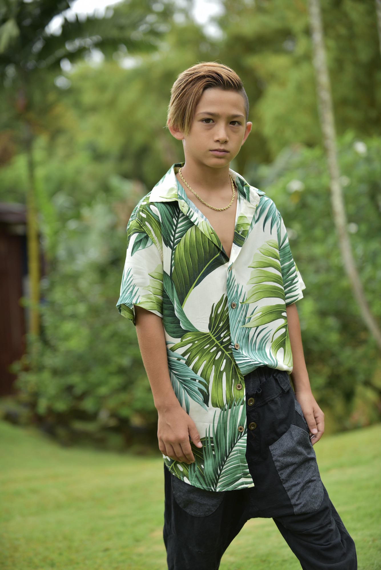 Coradorables BOYS Monstera 21 Ivory S/S "Kalani" Aloha Shirt
