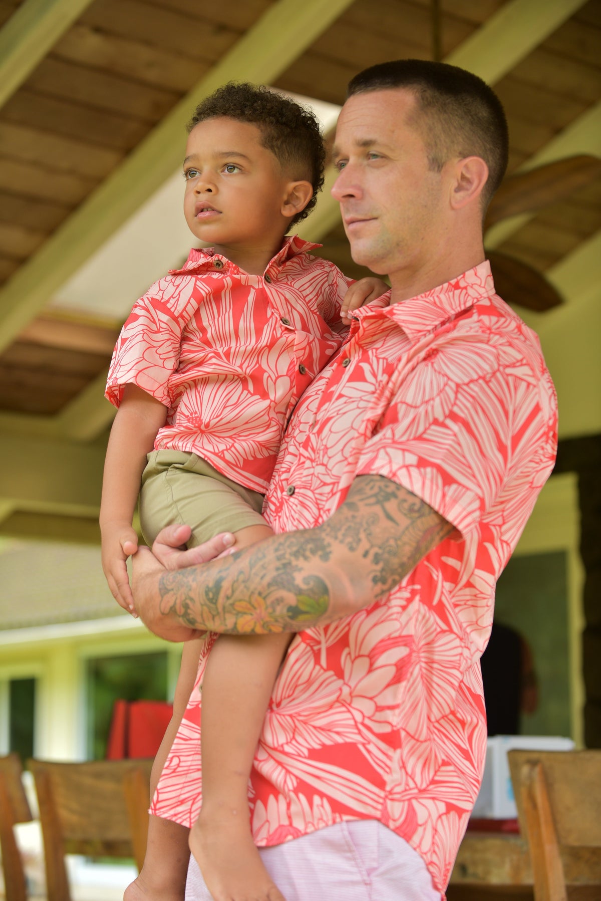 Cora Spearman Hawaii MENS Protea Watermelon S/S "Kalani" Aloha Shirt