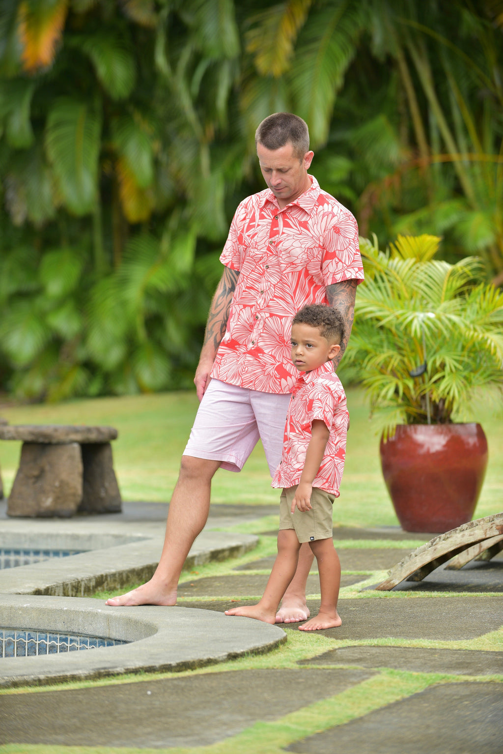 Cora Spearman Hawaii MENS Protea Watermelon S/S "Kalani" Aloha Shirt