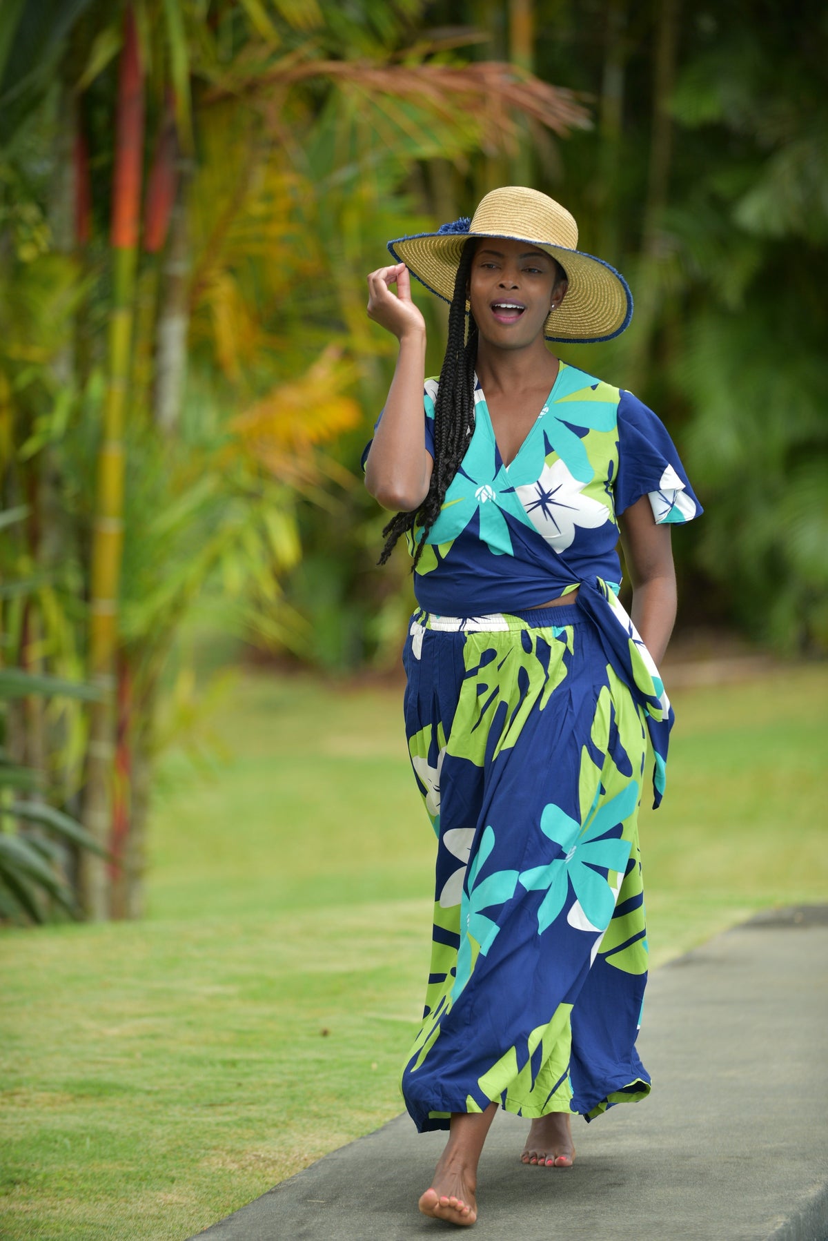 Cora Spearman Hawaii WOMENS Mod Aloha Navy Pleated Maxi Skirt