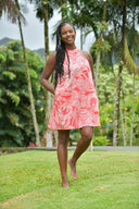 Cora Spearman Hawaii WOMENS Protea Watermelon Halter Neck Sheath Dress