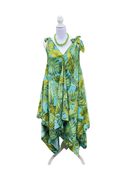 Cora Spearman Hawaii WOMENS  Monstera 21 Turquoise Handkerchief Dress