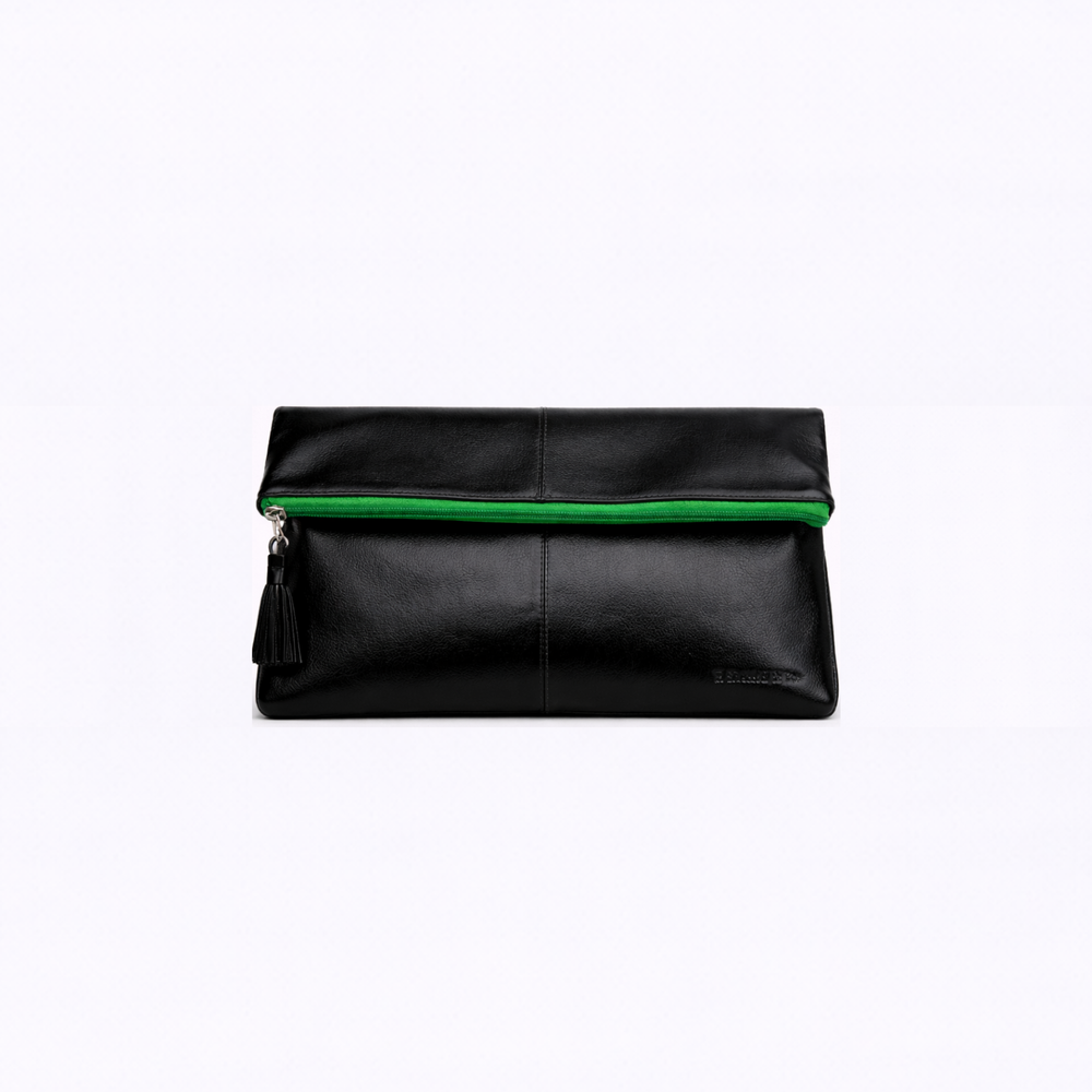 Dani Foldover Clutch - Black / Green Zipper