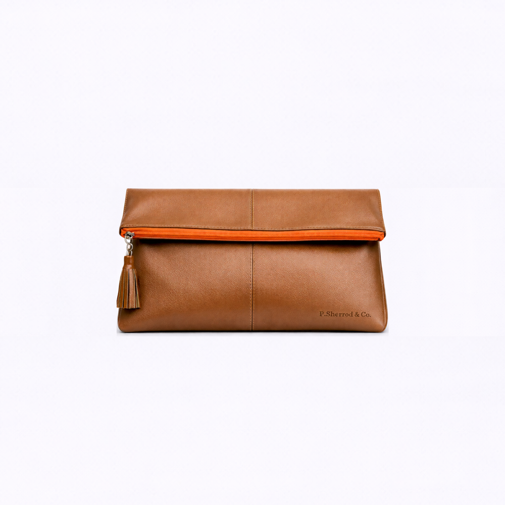 Dani Foldover Clutch - Iced Coffee / Orange Zipper