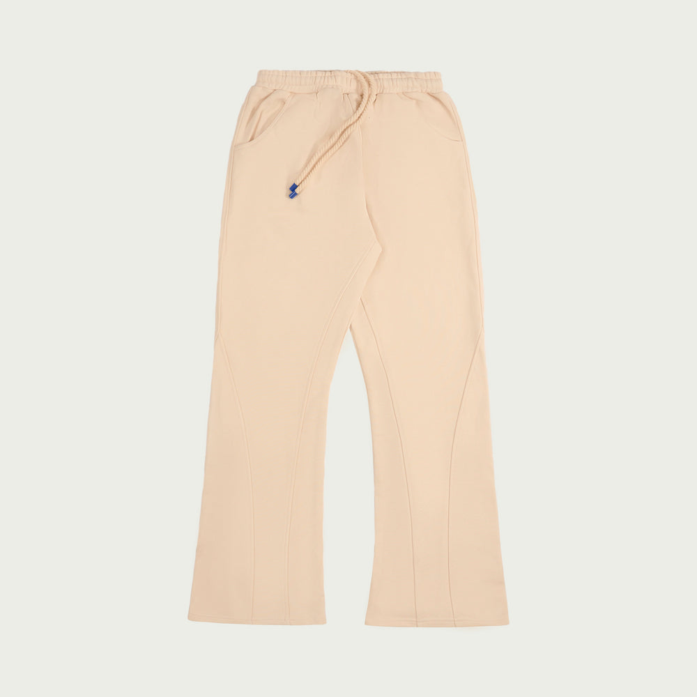 Label-Stitch Off-White Cotton Flare Sweatpants