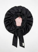 XL Organic Silk Hair Bonnet Onyx Black (Dusty Pink Interior)