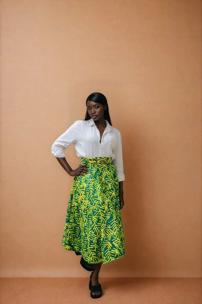 Yellow Palm Reversible Wrap Skirt
