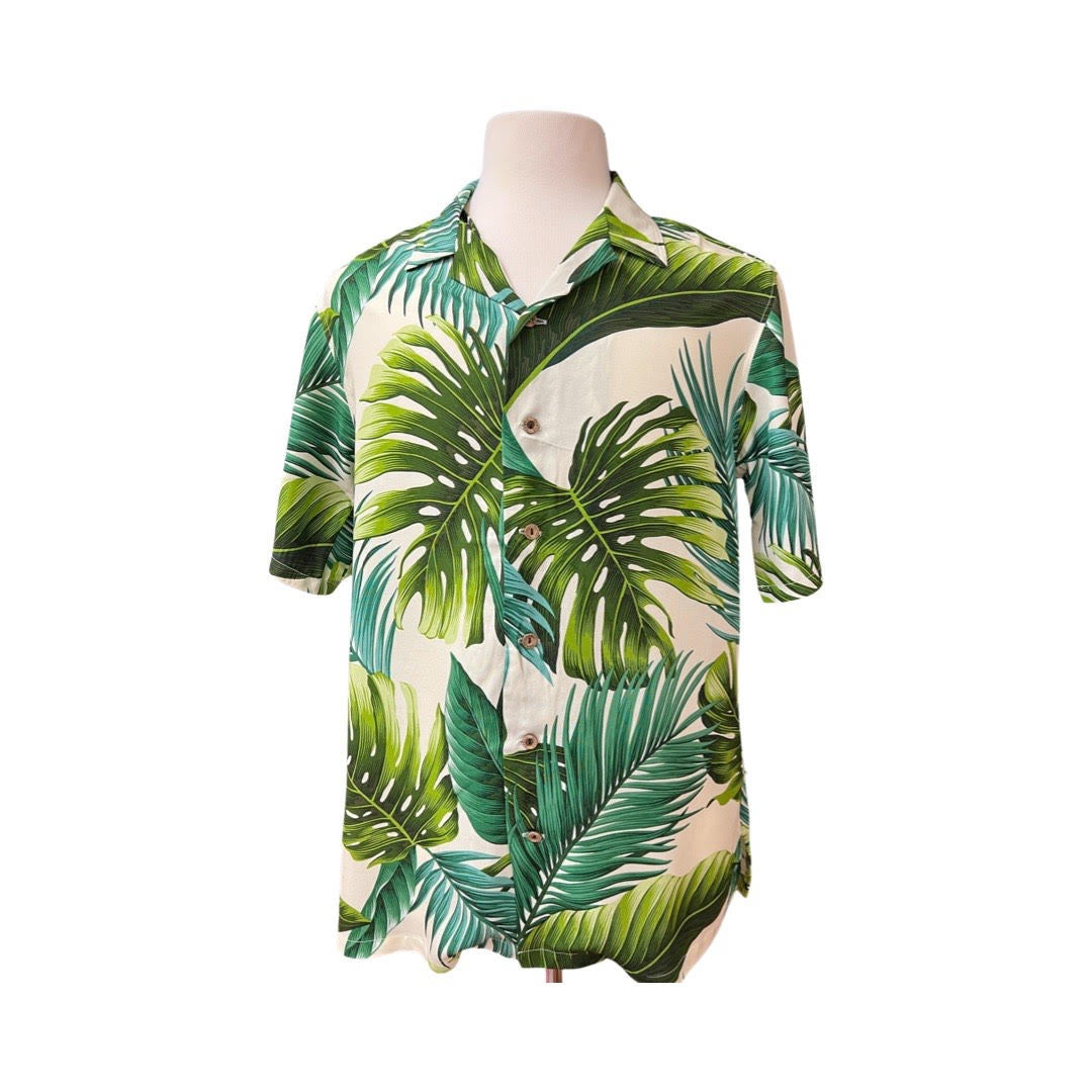 Cora Spearman Hawaii MENS Monstera 21 Ivory S/S "Brian" Aloha Shirt