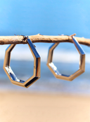 Octagon Hoop Earrings Large Silver