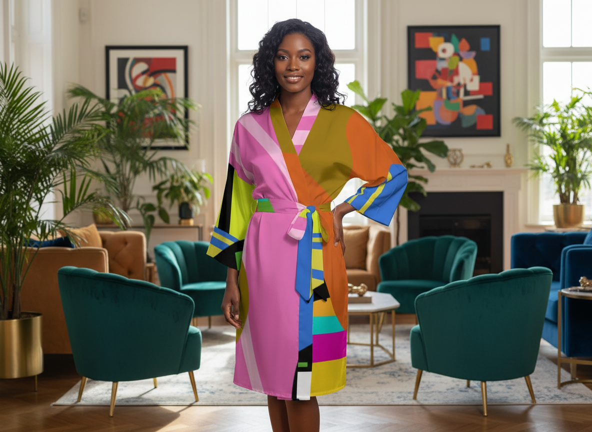 Lenani Design- Women’s Satin-Feel Kimono Robe (Short)