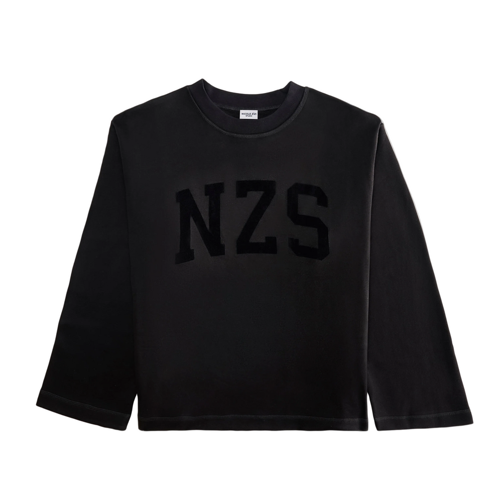 Cotton Black Initialed No-Rib Sweatshirt