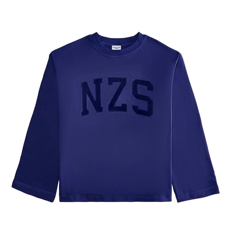Cotton Blue Initialed No-Rib Sweatshirt