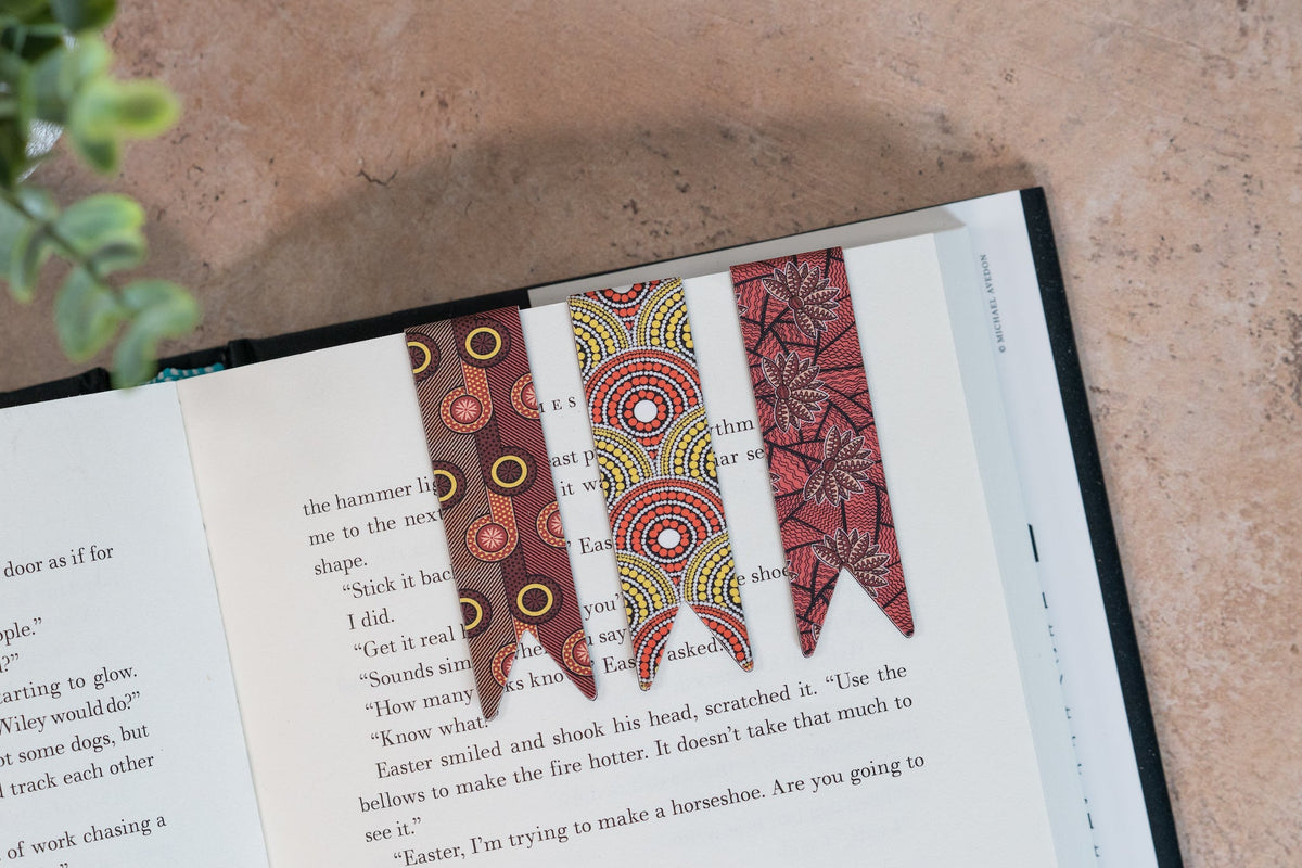 Magnetic Bookmark Set - African Print (Red Blossom, BP, Red and Yellow)