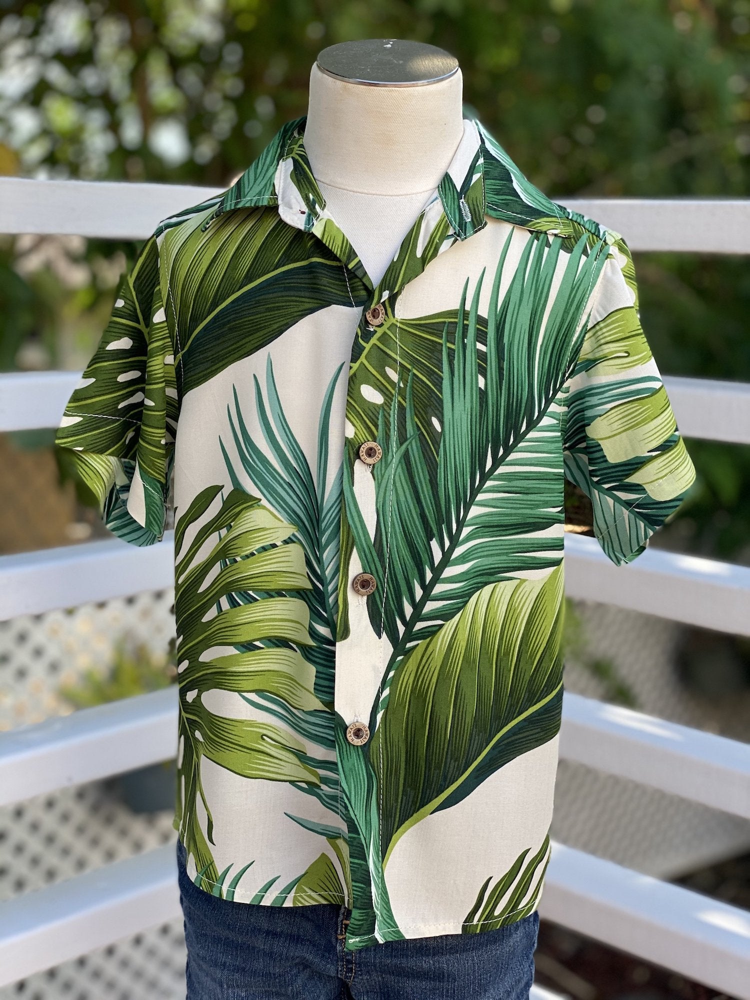 Coradorables BOYS Monstera 21 Ivory S/S "Kalani" Aloha Shirt