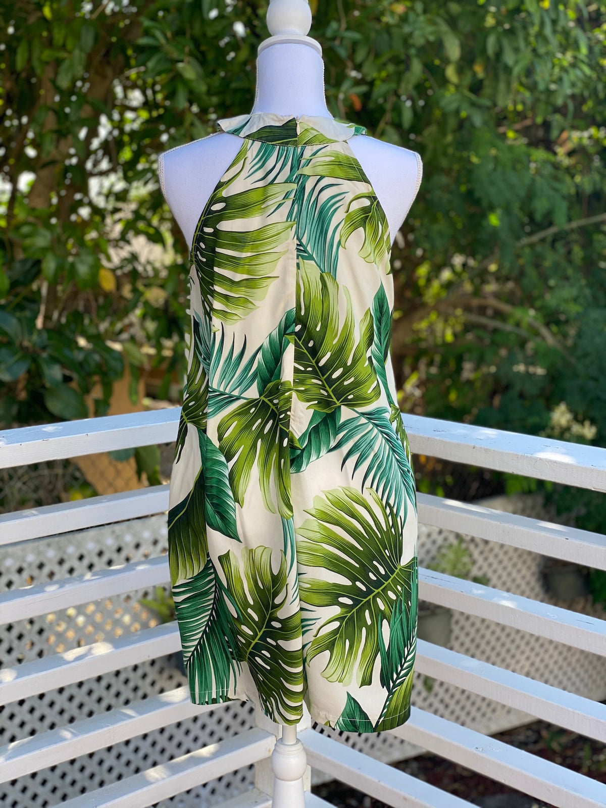 Cora Spearman Hawaii WOMENS Monstera 21 Ivory Halter Neck Sheath Dress