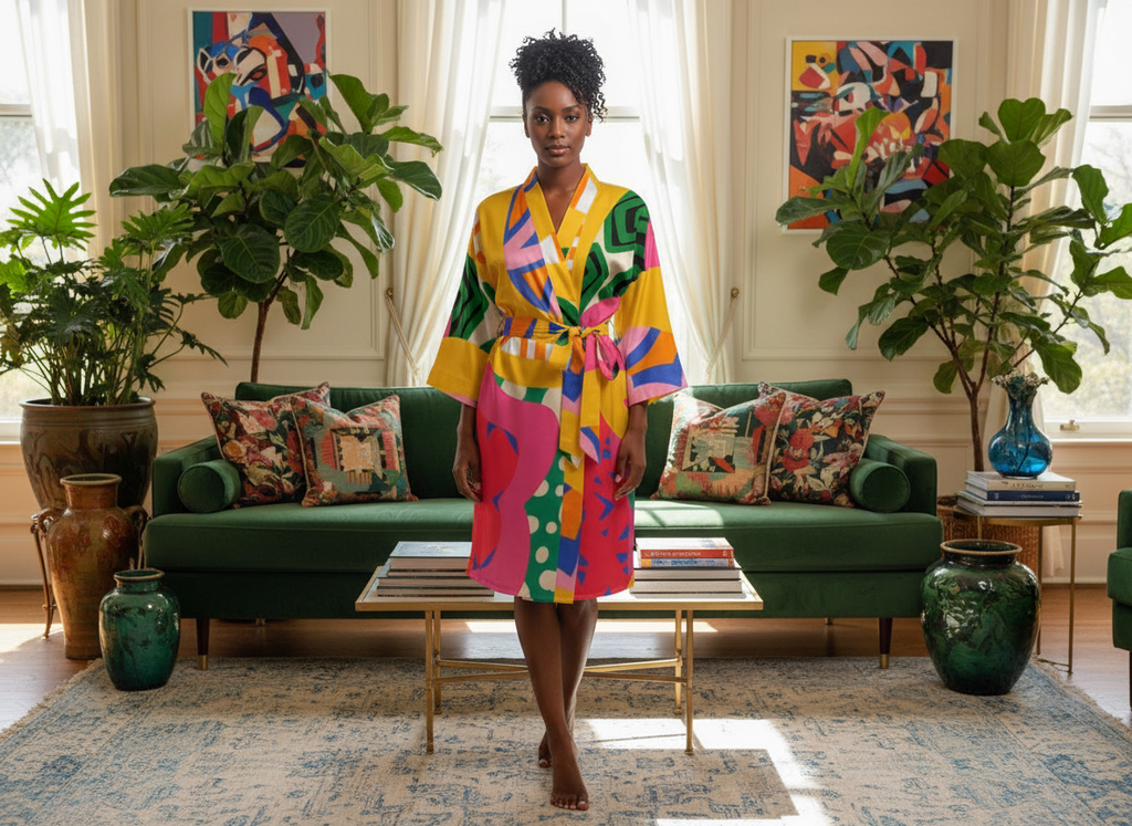 Zuri Design- Women’s Satin-Feel Kimono Robe (Short)