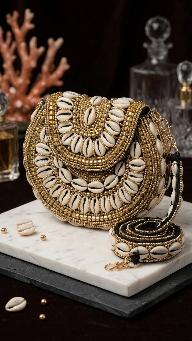 Bahari Luxe Cowry Shell Clutch