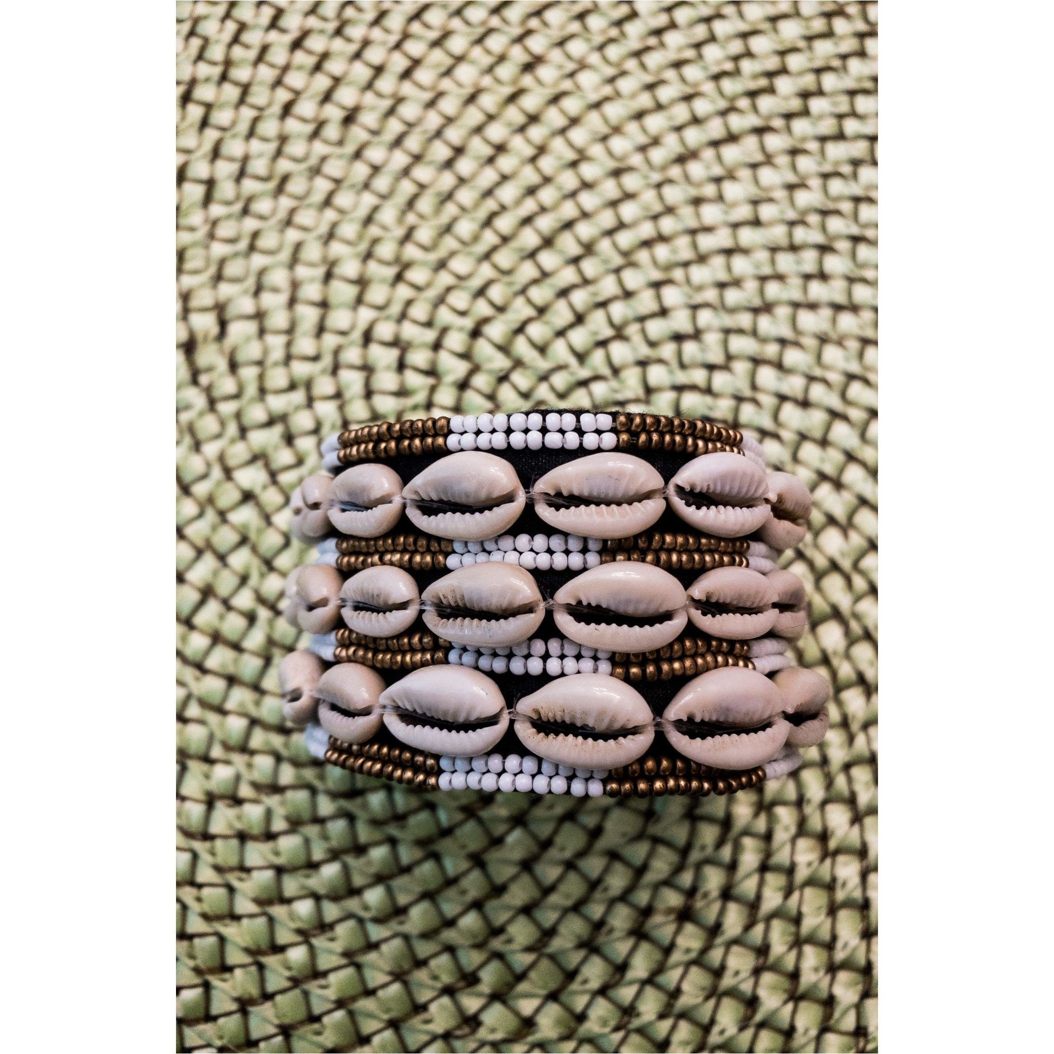 Bead and Cowry Shell Bracelet/Cuff