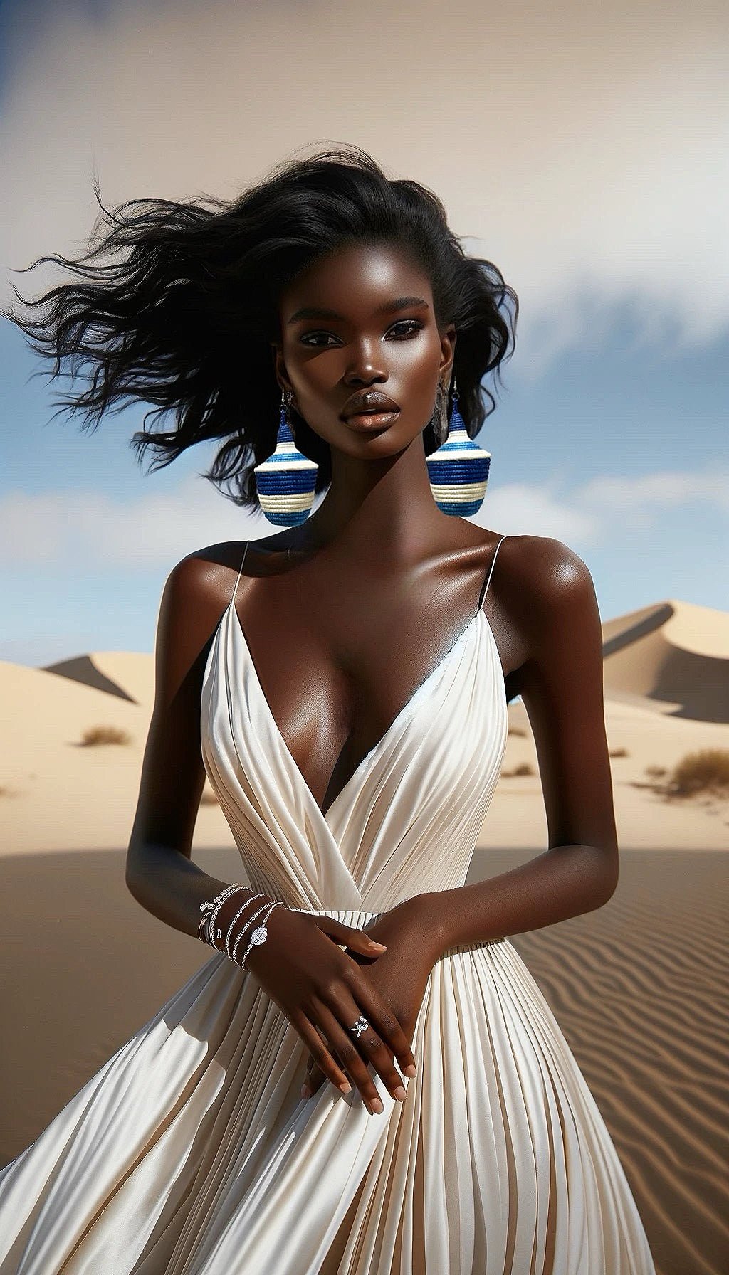 Blue and Off white Bambaro Basket Earring