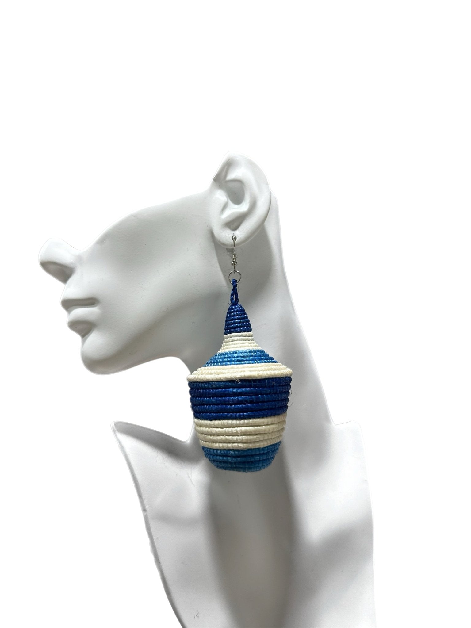 Blue and Off white Bambaro Basket Earring