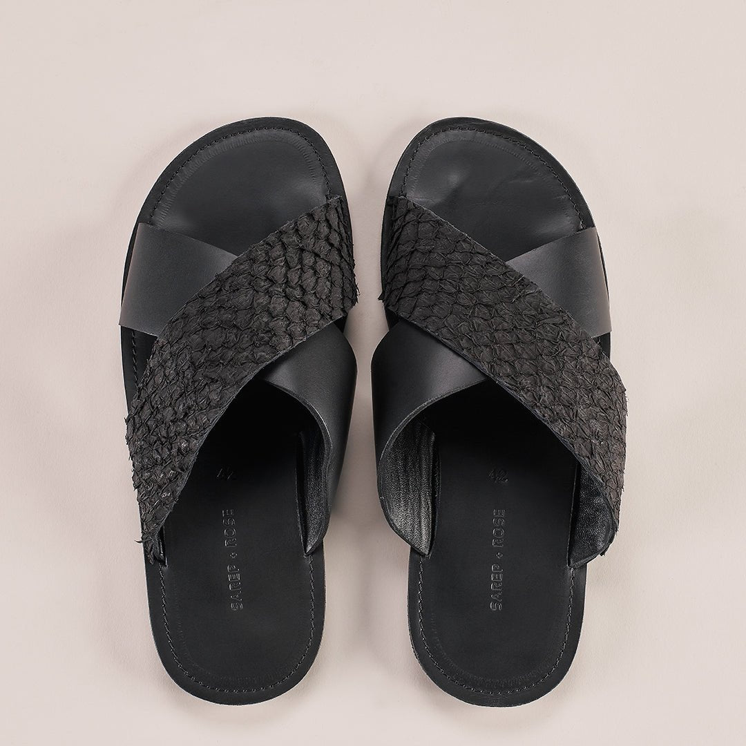 Pike Leather Sandal: Black on Black