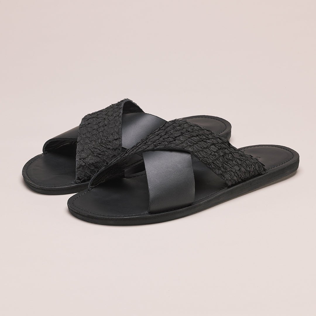 Pike Leather Sandal: Black on Black