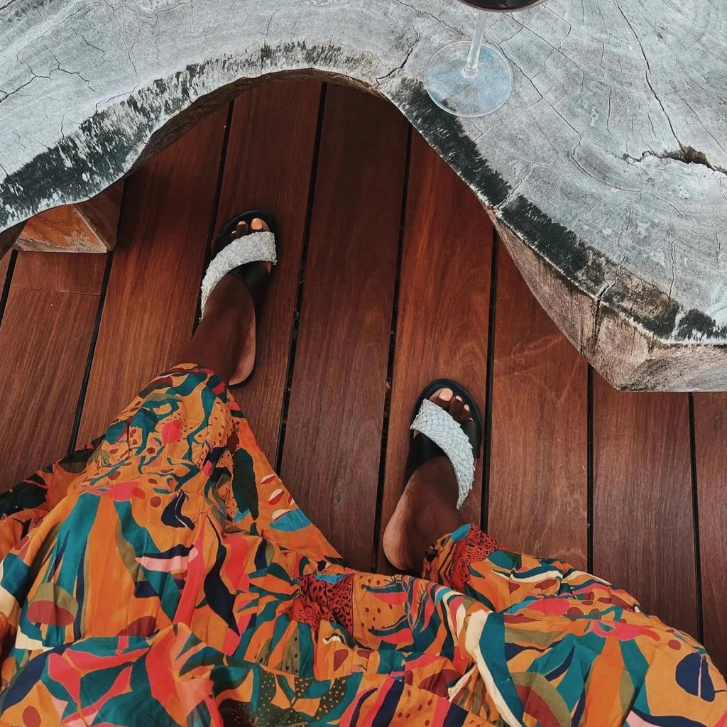 Pike Leather Sandal: Black + White